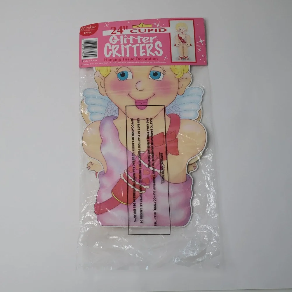 Vintage Eureka 24 Cupid Glitter Critters Hanging Tissue Valentine Decoration